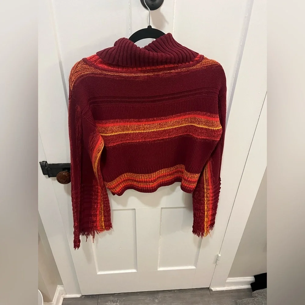 Free People Close To Me Pullover Turtleneck Sweater in  Red Berry Stripe S